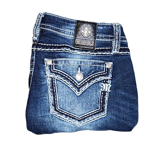 Miss Me Denim - MISS ME Chloe Mid Rise Slim Boot Cut Dark Wash Jeans Size 30 Thick Heavy Stitch